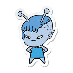 sticker of a cute cartoon alien girl