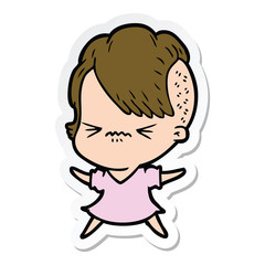 sticker of a cartoon annoyed hipster girl