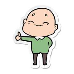 sticker of a happy cartoon bald man