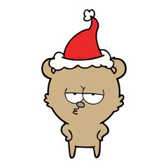 bored bear line drawing of a wearing santa hat
