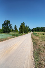 Fototapeta na wymiar Dusty gravel road in summer afternoon.