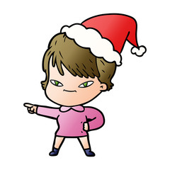 gradient cartoon of a happy woman wearing santa hat