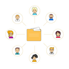 Flat icon design of shared folders with avatars