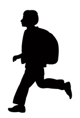 a student boy walking, silhouette vector