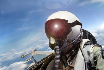 Fighter pilot cockpit view at sunrise - obrazy, fototapety, plakaty