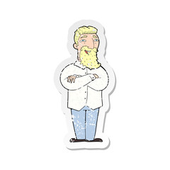 retro distressed sticker of a cartoon happy man with beard