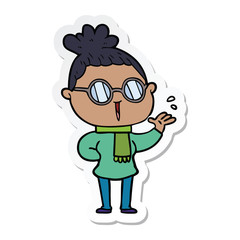 sticker of a cartoon woman wearing spectacles