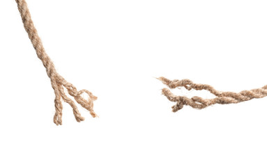 Rupture of cotton rope on white background