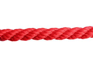 Strong red climbing rope on white background