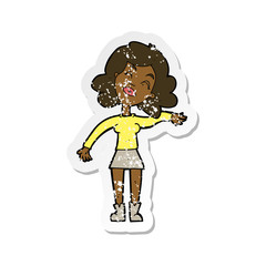 retro distressed sticker of a cartoon woman only joking