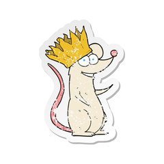 retro distressed sticker of a cartoon mouse wearing crown