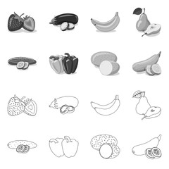 Isolated object of vegetable and fruit logo. Collection of vegetable and vegetarian stock vector illustration.