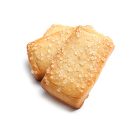 Tasty Danish butter cookies isolated on white