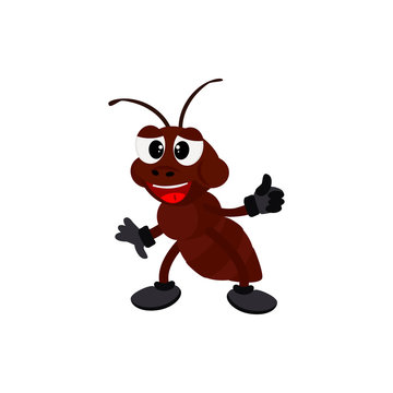 Cute ant cartoon character.  Vector illustration isolated on a white background.
