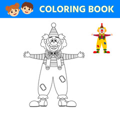 Education logic game for preschool kids. Color the clown's picture. Children funny riddle entertainment.  Vector illustration
