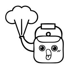 line drawing cartoon steaming kettle