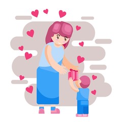 VECTOR ILLUSTRATION HAPPY MOTHER DAY FAMILY PARENT WITH LOVE AND CUTE FLOWER