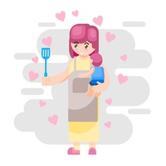 VECTOR ILLUSTRATION HAPPY MOTHER DAY FAMILY PARENT WITH LOVE AND CUTE FLOWER