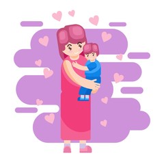 VECTOR ILLUSTRATION HAPPY MOTHER DAY FAMILY PARENT WITH LOVE AND CUTE FLOWER