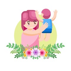 VECTOR ILLUSTRATION HAPPY MOTHER DAY FAMILY PARENT WITH LOVE AND CUTE FLOWER