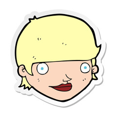 sticker of a cartoon happy female face