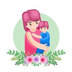 VECTOR ILLUSTRATION HAPPY MOTHER DAY FAMILY PARENT WITH LOVE AND CUTE FLOWER