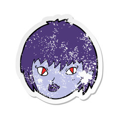 retro distressed sticker of a cartoon vampire girl face