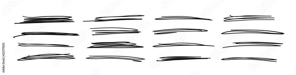 Poster hand drawn set of objects for design use. black vector doodle crossed out lines on white background.