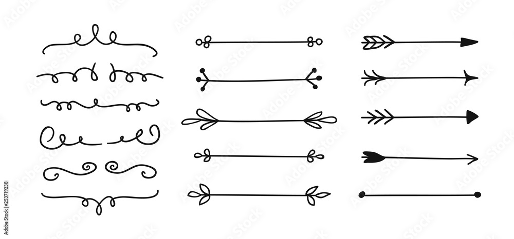 Poster hand drawn set of objects for design use. black vector doodle border on white background. abstract p