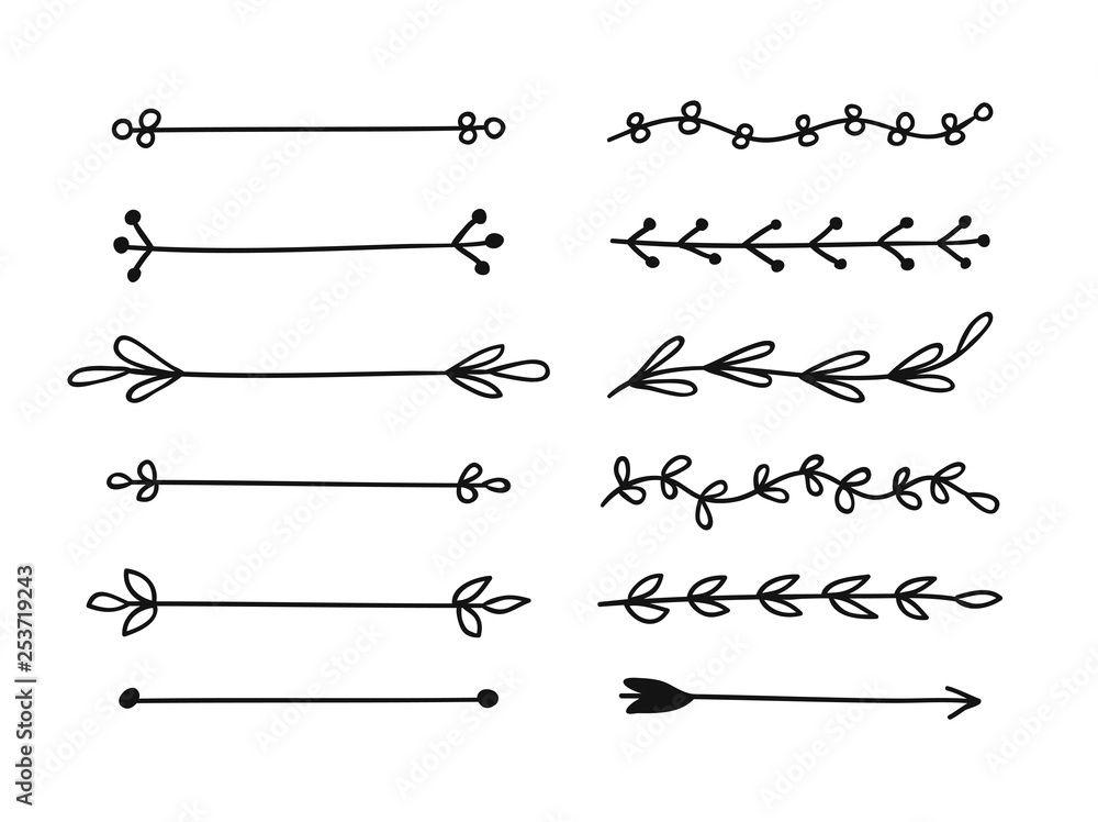 Poster hand drawn set of objects for design use. black vector doodle border on white background. abstract p