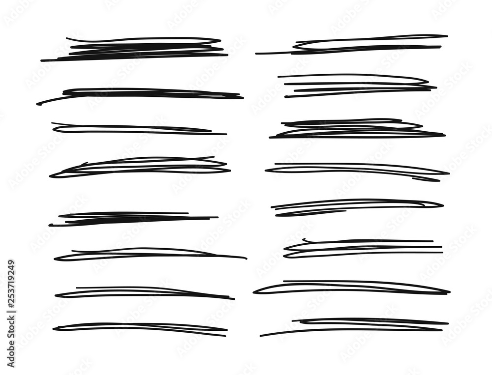 Poster hand drawn set of objects for design use. black vector doodle crossed out lines on white background.
