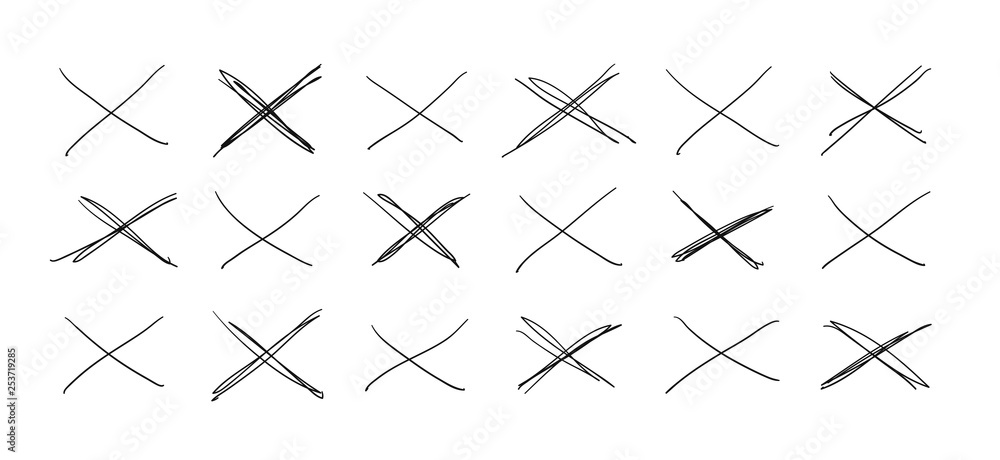 Poster hand drawn set of objects for design use. black vector doodle cross lines on white background. abstr