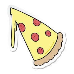 sticker of a quirky hand drawn cartoon slice of pizza