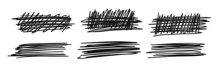 Hand drawn set of objects for design use. Black Vector doodle crossed out lines on white background.  Abstract pencil drawing stripes. Artistic illustration grunge elements strokes