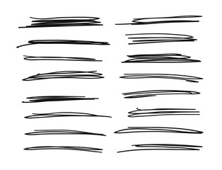Hand drawn set of objects for design use. Black Vector doodle crossed out lines on white background.  Abstract pencil drawing stripes. Artistic illustration grunge elements strokes
