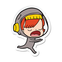 sticker of a cartoon astronaut woman running