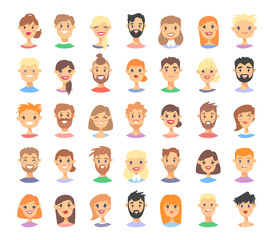 Set of caucasian male and female characters. Cartoon style european or american people icons. 
