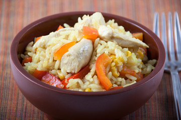 Fried rice with chicken and vegetables