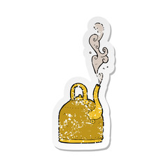 retro distressed sticker of a old iron kettle cartoon