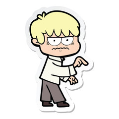 sticker of a annoyed cartoon boy