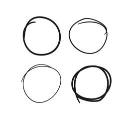 Hand drawn set of objects for design use. Black Vector doodle circles on white background.  Abstract pencil drawing. Artistic illustration grunge elements
