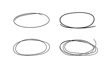 Hand drawn set of objects for design use. Black Vector doodle ellipses on white background.  Abstract pencil drawing. Artistic illustration grunge elements