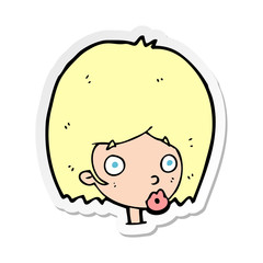 sticker of a cartoon surprised female face