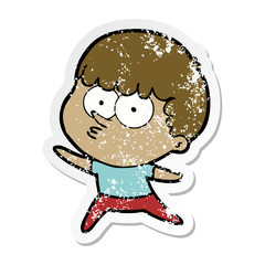 distressed sticker of a cartoon dancing boy
