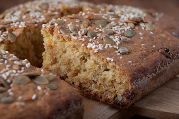 Pumpkin Pie with seeds pumpkin and sunflower