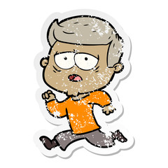 distressed sticker of a cartoon tired man
