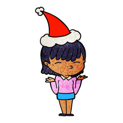 textured cartoon of a woman wearing santa hat