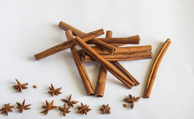 cinnamon sticks on white background