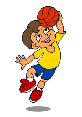 Boy playing basketball, children sports, color clipart