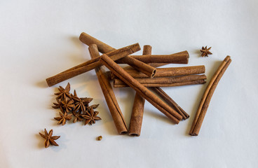 cinnamon sticks on white background